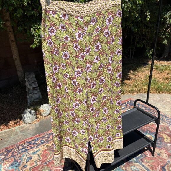 Cupcakes and Cashmere Wide Leg L Pants Boho Floral Geometric Trim - Picture 3 of 6